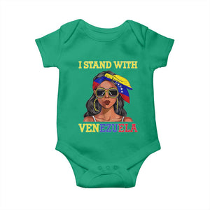 Stand With Venezuela Patriotic Baby Onesie Venezuelan Flag Empowering Afro Latina Messy Bun Bandana TS02 Irish Green Print Your Wear