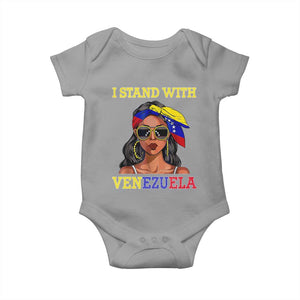 Stand With Venezuela Patriotic Baby Onesie Venezuelan Flag Empowering Afro Latina Messy Bun Bandana TS02 Sport Gray Print Your Wear
