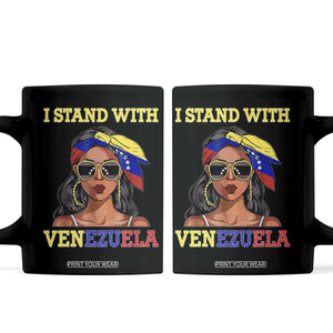 Stand With Venezuela Patriotic Coffee Mug Venezuelan Flag Empowering Afro Latina Messy Bun Bandana TS02 Black Print Your Wear