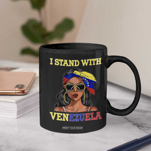 Stand With Venezuela Patriotic Coffee Mug Venezuelan Flag Empowering Afro Latina Messy Bun Bandana TS02 Print Your Wear
