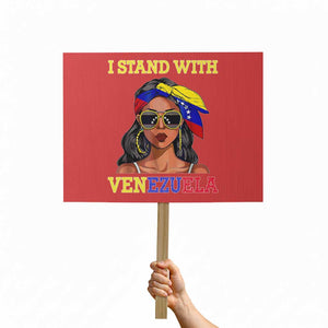 Stand With Venezuela Patriotic Protest Sign Venezuelan Flag Empowering Afro Latina Messy Bun Bandana TS02 Horizontal 18" × 24" Red Print Your Wear
