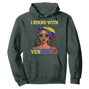 Stand With Venezuela Patriotic Hoodie Venezuelan Flag Empowering Afro Latina Messy Bun Bandana TS02 Dark Forest Green Print Your Wear