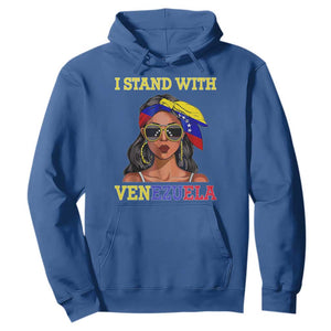 Stand With Venezuela Patriotic Hoodie Venezuelan Flag Empowering Afro Latina Messy Bun Bandana TS02 Royal Blue Print Your Wear