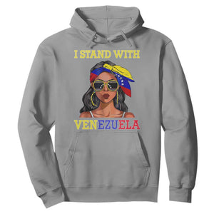 Stand With Venezuela Patriotic Hoodie Venezuelan Flag Empowering Afro Latina Messy Bun Bandana TS02 Sport Gray Print Your Wear