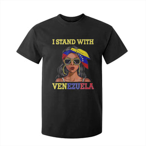 Stand With Venezuela Patriotic T Shirt For Kid Venezuelan Flag Empowering Afro Latina Messy Bun Bandana TS02 Black Print Your Wear