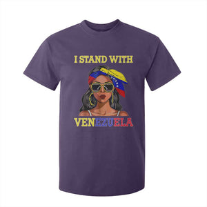 Stand With Venezuela Patriotic T Shirt For Kid Venezuelan Flag Empowering Afro Latina Messy Bun Bandana TS02 Purple Print Your Wear