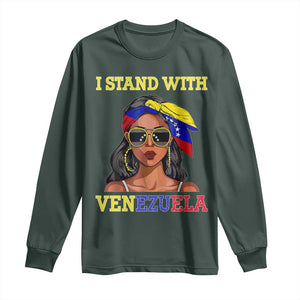 Stand With Venezuela Patriotic Long Sleeve Shirt Venezuelan Flag Empowering Afro Latina Messy Bun Bandana TS02 Dark Forest Green Print Your Wear