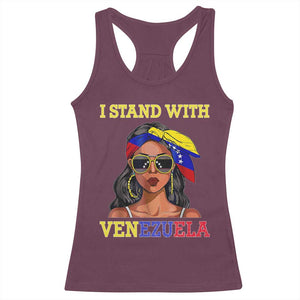 Stand With Venezuela Patriotic Racerback Tank Top Venezuelan Flag Empowering Afro Latina Messy Bun Bandana TS02 Maroon Print Your Wear