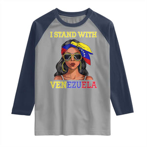 Stand With Venezuela Patriotic Raglan Shirt Venezuelan Flag Empowering Afro Latina Messy Bun Bandana TS02 Sport Gray Navy Print Your Wear