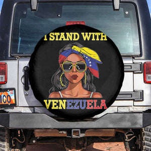 Stand With Venezuela Patriotic Spare Tire Cover Venezuelan Flag Empowering Afro Latina Messy Bun Bandana TS02 No hole Black Print Your Wear