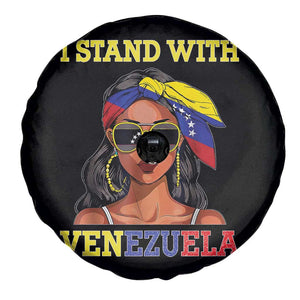 Stand With Venezuela Patriotic Spare Tire Cover Venezuelan Flag Empowering Afro Latina Messy Bun Bandana TS02 Print Your Wear