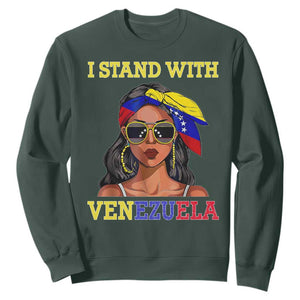 Stand With Venezuela Patriotic Sweatshirt Venezuelan Flag Empowering Afro Latina Messy Bun Bandana TS02 Dark Forest Green Print Your Wear