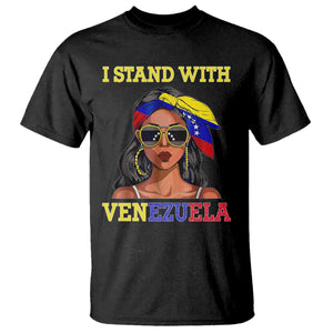 Stand With Venezuela Patriotic T Shirt Venezuelan Flag Empowering Afro Latina Messy Bun Bandana TS02 Black Print Your Wear