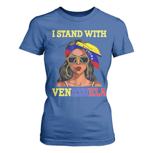 Stand With Venezuela Patriotic T Shirt For Women Venezuelan Flag Empowering Afro Latina Messy Bun Bandana TS02 Royal Blue Print Your Wear