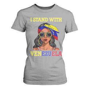 Stand With Venezuela Patriotic T Shirt For Women Venezuelan Flag Empowering Afro Latina Messy Bun Bandana TS02 Sport Gray Print Your Wear