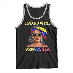 Stand With Venezuela Patriotic Tank Top Venezuelan Flag Empowering Afro Latina Messy Bun Bandana TS02 Black Athletic Heather Print Your Wear