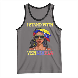 Stand With Venezuela Patriotic Tank Top Venezuelan Flag Empowering Afro Latina Messy Bun Bandana TS02 Deep Heather Black Print Your Wear