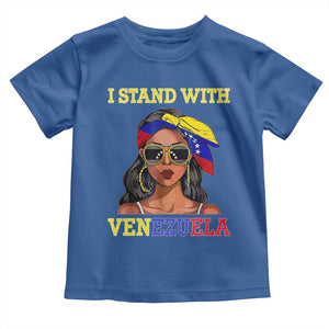 Stand With Venezuela Patriotic Toddler T Shirt Venezuelan Flag Empowering Afro Latina Messy Bun Bandana TS02 Royal Blue Print Your Wear