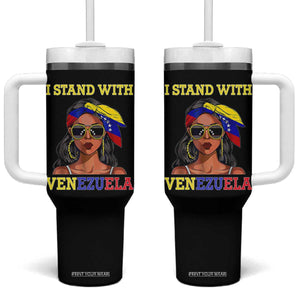 Stand With Venezuela Patriotic Tumbler With Handle Venezuelan Flag Empowering Afro Latina Messy Bun Bandana TS02 One Size: 40 oz Black Print Your Wear