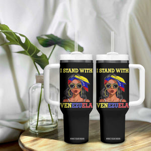 Stand With Venezuela Patriotic Tumbler With Handle Venezuelan Flag Empowering Afro Latina Messy Bun Bandana TS02 Print Your Wear