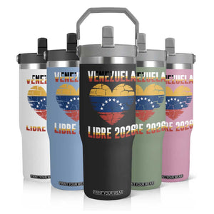 Venezuela Libre 2026 Flip Straw Tumbler Venezuelan Flag Heart Freedom and National Pride TS02 Print Your Wear