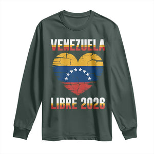 Venezuela Libre 2026 Long Sleeve Shirt Venezuelan Flag Heart Freedom and National Pride TS02 Dark Forest Green Print Your Wear