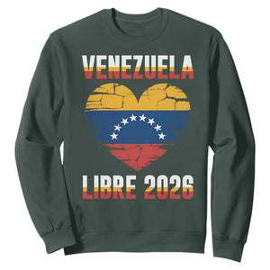 Venezuela Libre 2026 Sweatshirt Venezuelan Flag Heart Freedom and National Pride TS02 Dark Forest Green Print Your Wear