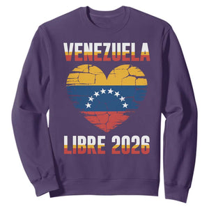 Venezuela Libre 2026 Sweatshirt Venezuelan Flag Heart Freedom and National Pride TS02 Purple Print Your Wear
