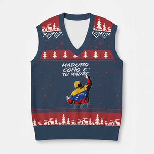 Maduro Cono e Tu Madre V-Neck Knit Sweater Vest Venezuelan Protest Graffiti Graphic TS02 Navy Red Print Your Wear