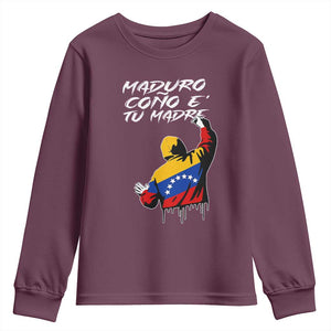 Maduro Cono e Tu Madre Youth Sweatshirt Venezuelan Protest Graffiti Graphic TS02 Maroon Print Your Wear