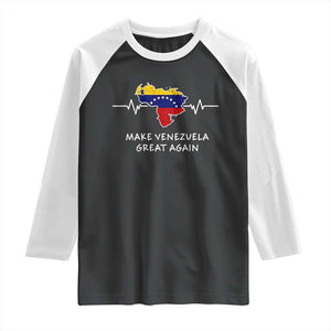 Make Venezuela Great Again Raglan Shirt Patriotic Support Heartbeat Distressed Map Graphic TS02 Black White Print Your Wear