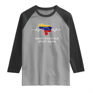 Make Venezuela Great Again Raglan Shirt Patriotic Support Heartbeat Distressed Map Graphic TS02 Sport Gray Black Print Your Wear