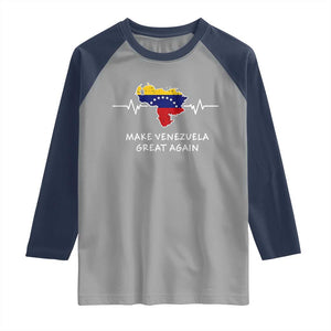 Make Venezuela Great Again Raglan Shirt Patriotic Support Heartbeat Distressed Map Graphic TS02 Sport Gray Navy Print Your Wear