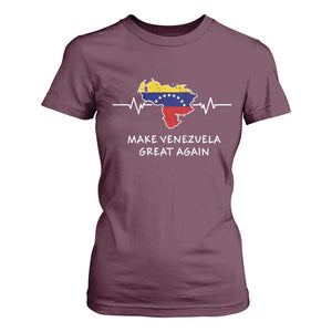 Make Venezuela Great Again T Shirt For Women Patriotic Support Heartbeat Distressed Map Graphic TS02 Maroon Print Your Wear