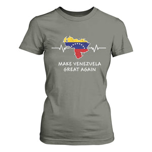 Make Venezuela Great Again T Shirt For Women Patriotic Support Heartbeat Distressed Map Graphic TS02 Military Green Print Your Wear