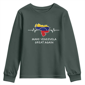 Make Venezuela Great Again Youth Sweatshirt Patriotic Support Heartbeat Distressed Map Graphic TS02 Dark Forest Green Print Your Wear