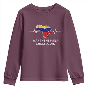 Make Venezuela Great Again Youth Sweatshirt Patriotic Support Heartbeat Distressed Map Graphic TS02 Maroon Print Your Wear