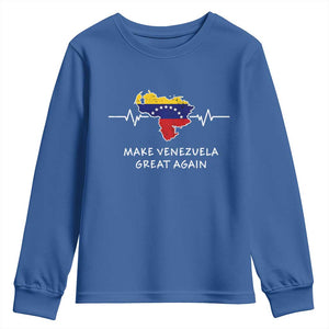 Make Venezuela Great Again Youth Sweatshirt Patriotic Support Heartbeat Distressed Map Graphic TS02 Royal Blue Print Your Wear