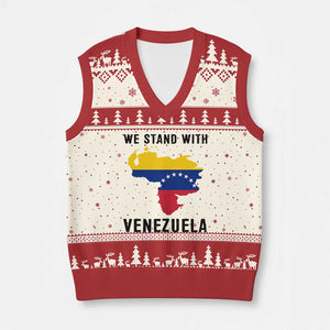 We Stand With Venezuela V-Neck Knit Sweater Vest Venezuelan Flag Unity Graphic TS02 Beige Red Print Your Wear