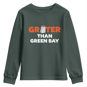 Funny Greater Than Green Bay Rivalry Youth Sweatshirt Cheese Grater TS02 Dark Forest Green Print Your Wear