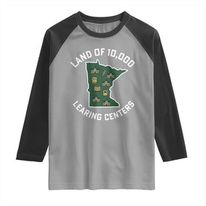 Land of 10000 Learing Centers Funny Minnesota Meme Raglan Shirt Viral Education Typo Parody TS02 Sport Gray Black Print Your Wear