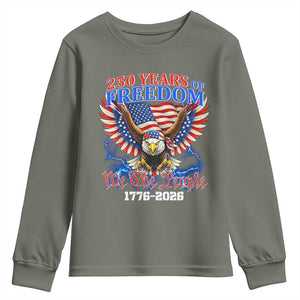250 Years of Freedom 1776 2026 Patriotic Eagle Youth Sweatshirt We The People USA Semiquincentennial TS02 Military Green Print Your Wear