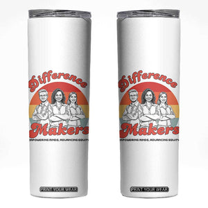Difference Makers Teacher Appreciation Skinny Tumbler Empowering Minds & Advancing Equity Retro Educator TS02 White Print Your Wear
