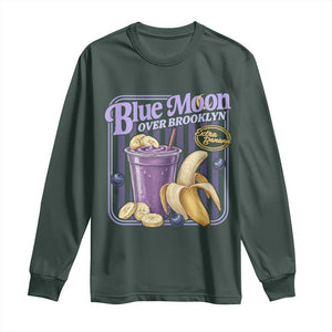 Blue Moon Over Brooklyn Banana Smoothie Aesthetic Long Sleeve Shirt Extra Banana Hockey Romance Retro Style TS02 Dark Forest Green Print Your Wear
