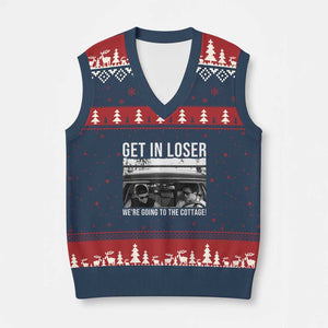 Get In Loser We're Going To The Cottage V-Neck Knit Sweater Vest Funny Hockey Romance Road Trip Summer TS02 Navy Red Print Your Wear