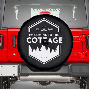 I'm Coming to the Cottage Spare Tire Cover Rustic Outdoor Retro Forest Hockey Romance TS02 Black Print Your Wear