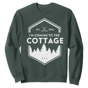 I'm Coming to the Cottage Sweatshirt Rustic Outdoor Retro Forest Hockey Romance TS02 Dark Forest Green Print Your Wear