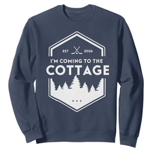 I'm Coming to the Cottage Sweatshirt Rustic Outdoor Retro Forest Hockey Romance TS02 Navy Print Your Wear
