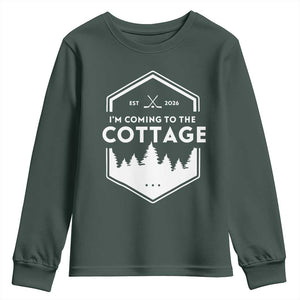 I'm Coming to the Cottage Youth Sweatshirt Rustic Outdoor Retro Forest Hockey Romance TS02 Dark Forest Green Print Your Wear