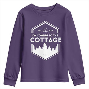 I'm Coming to the Cottage Youth Sweatshirt Rustic Outdoor Retro Forest Hockey Romance TS02 Purple Print Your Wear